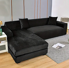 Знімний чохол на кутовий диван стильний велюровий 3х+2х, універсальні чохли на кутові дивани Чорний