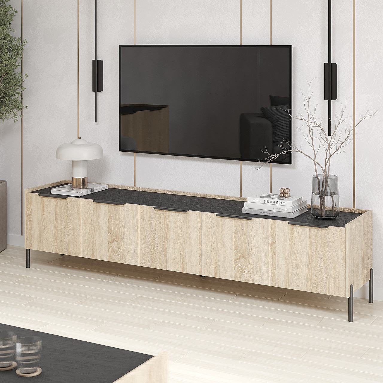 Тумба під телевізор Ларго 500х2100х400 мм Дуб Сонома/МОРСЬКЕ ДЕРЕВО КАРБОН, фото 1