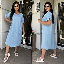 Літнє плаття з короткими рукавами міді тканина льон батальні розміри, фото 2