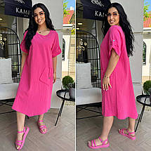 Літнє плаття з короткими рукавами міді тканина льон батальні розміри, фото 4
