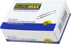 Скріпки канцелярські (33мм, нікельовані, круглі, 100шт) Buromax BM.5003