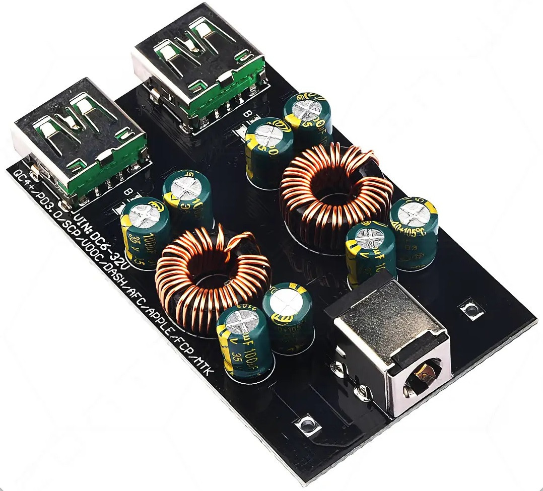 Понижаючий модуль зі швидким заряджанням SW3518 6-35 V для ноут., тіл., на 2 канали, usb Typ4 e-C, 100 W