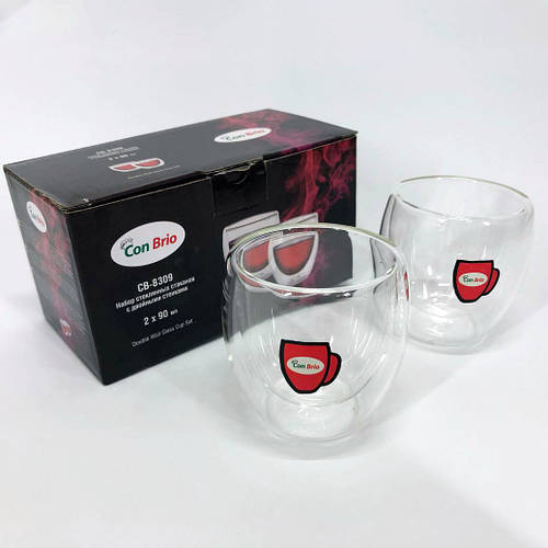 Кружка с двойным дном Con Brio CB-8309-2 90 мл 2 шт, Прозрачные чашки с ...
