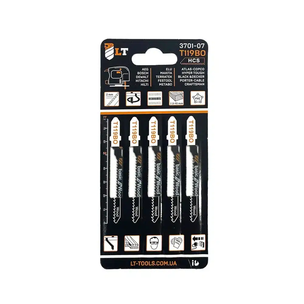 Полотно для електролобзика (5 шт.) Т119 BO (дерево) фрезерований зуб вгору, фото 1