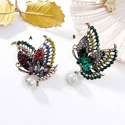 Брошка "Метелик із перлами", біжутерія з кристалами (5х4 см), елегантна брошка для костюма, брошка