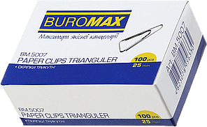 Скріпки канцелярські (25мм, нікельовані, трикутні, 100шт) Buromax BM.5007