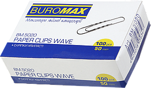 Скріпки канцелярські (50мм, нікельовані, рельєфні, 100шт) Buromax BM.5020