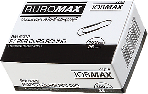 Скріпки канцелярські (25мм, оцинковані, круглі, 100шт) Buromax Jobmax BM.5022