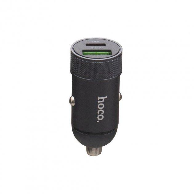 Зарядний пристрій авто. Hoco №Z32B швидка зарядка 1USB+Type-C 4,5A 20W black