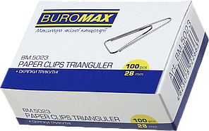 Скріпки канцелярські (28мм, нікельовані, трикутні, 100шт) Buromax BM.5023