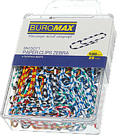 Скріпки канцелярські (28мм, кольорові, круглі, 100шт) Buromax Зебра BM.5071