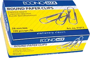 Скріпки канцелярські (28мм, нікельовані, круглі, 100шт) Economix E41013