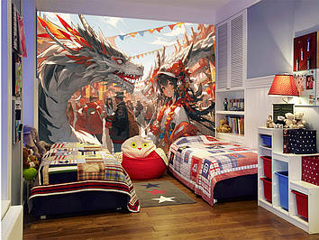 Дитячі Фото Шпалери з драконом "Дракон у стилі аніме" - Будь-який розмір! Читаємо опис!