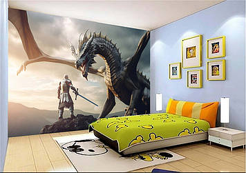 Дитячі Фото Шпалери з драконом "Дракон та воїн" - Будь-який розмір! Читаємо опис!