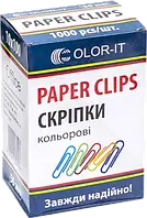 Скріпки канцелярські (50мм, кольорові, круглі, 100шт) Color-it CR650