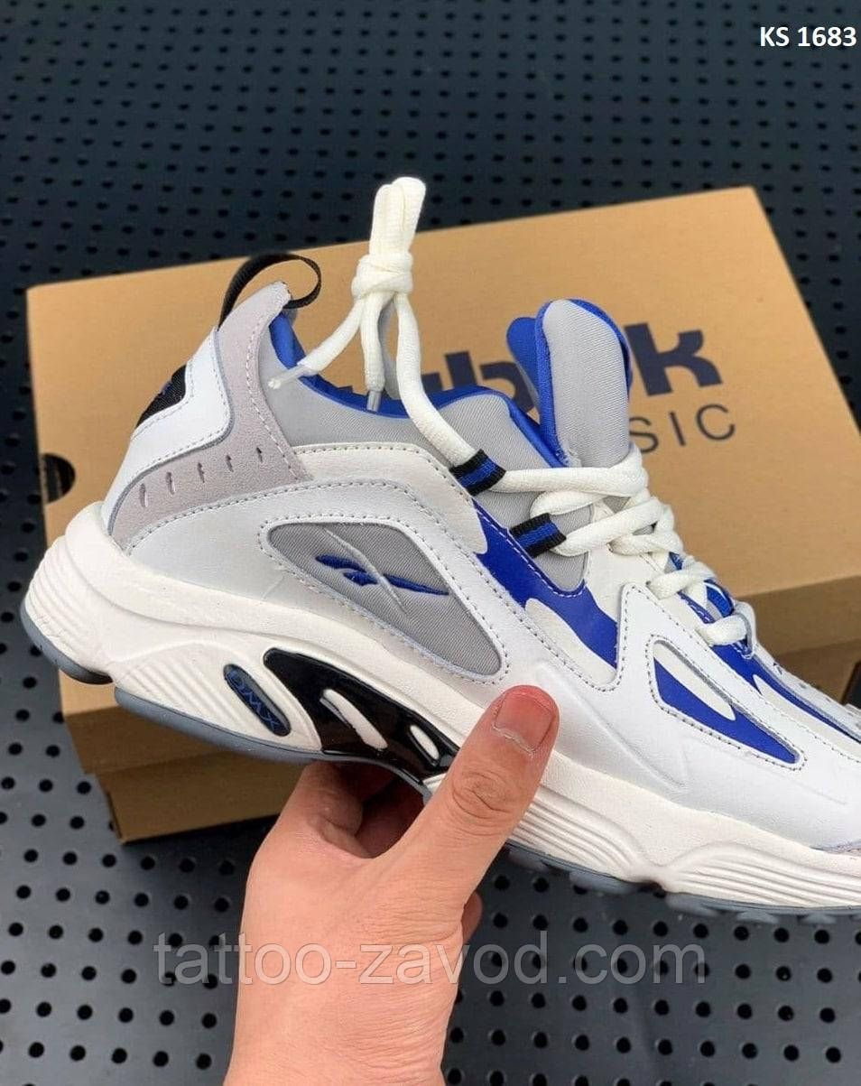Кросівки чоловічі білі із синіми вставками шкіряні 41 45 Reebok Dmx