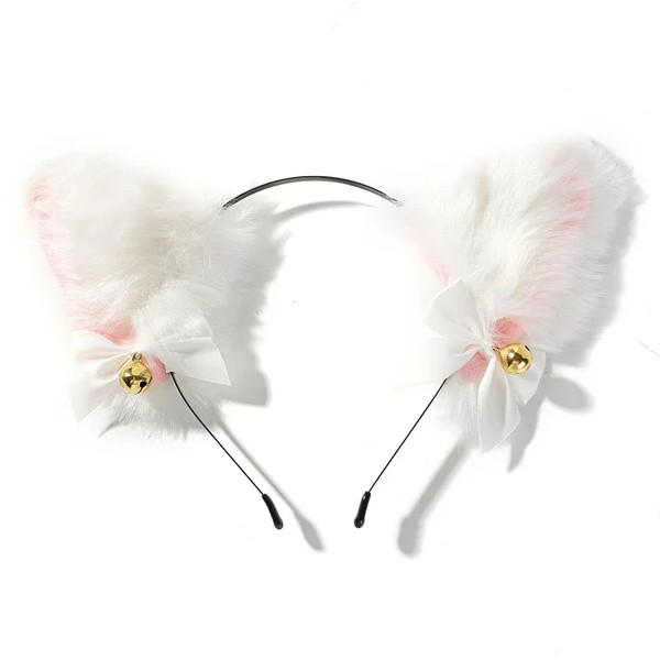 Вушка на обручі Білі пухнасті з бубонцями | White fluffy with bells