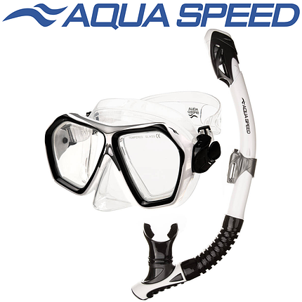 Маска і трубка для плавання дайвінгу набір для плавання Aqua Speed Blaze Borneo чорний, фото 1