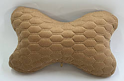 Подушка під голову в авто з Алькантари Lux (штучної замші). Коричнева, білі плоскі стільники