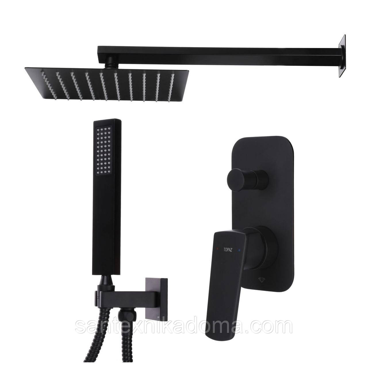 Душова система TOPAZ LEXI TLG 21205-H57-BL вбудована, лійка тропік 20*30см, змішувач без виливу латунь