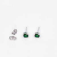 Родовані сережки пусети із зеленим цирконієм 6 мм