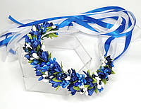 Обруч віночок зі стрічками на голову синій білий