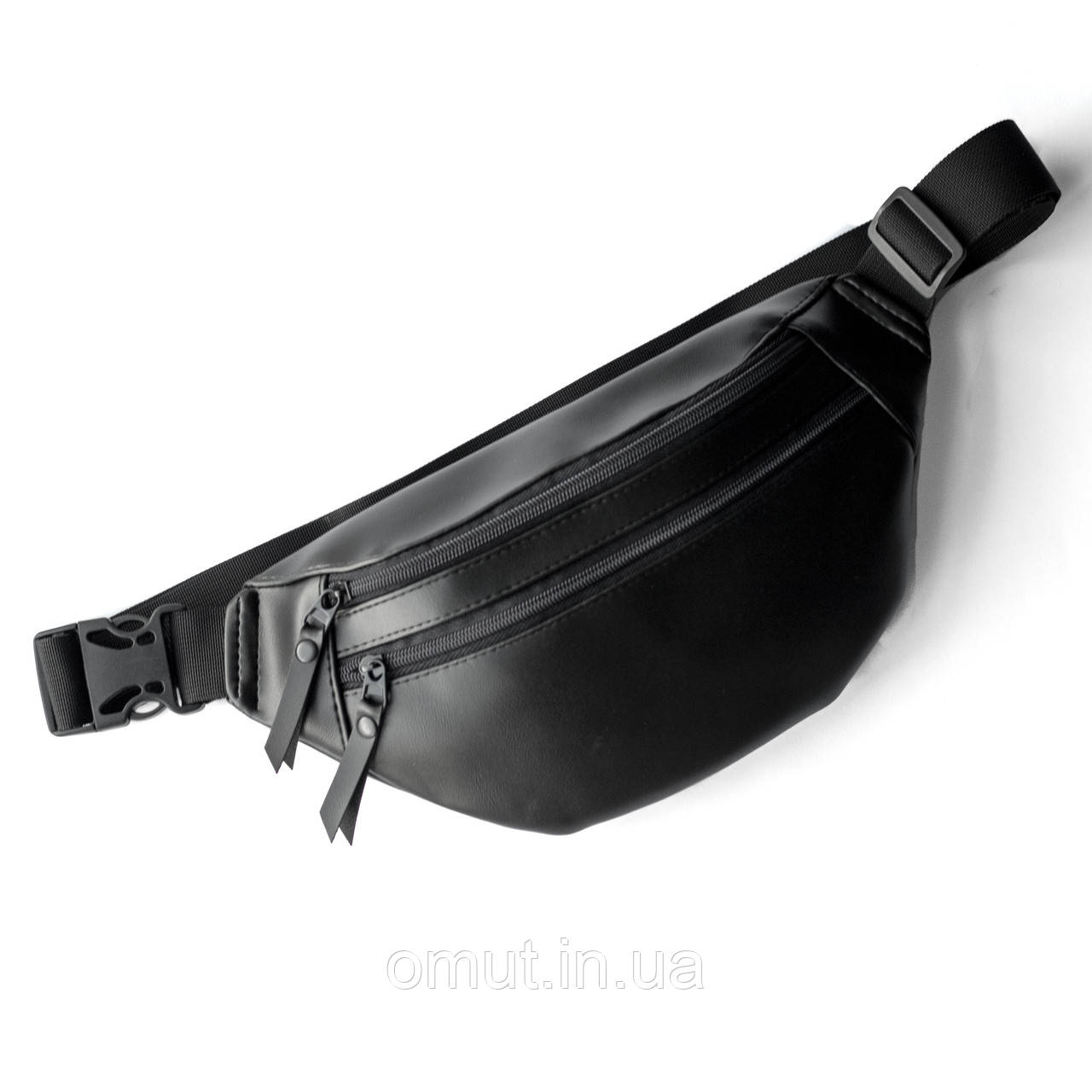 Бананка чоловіча чорна з екошкіри повсякденна бананка через плече міська універсальна, фото 1