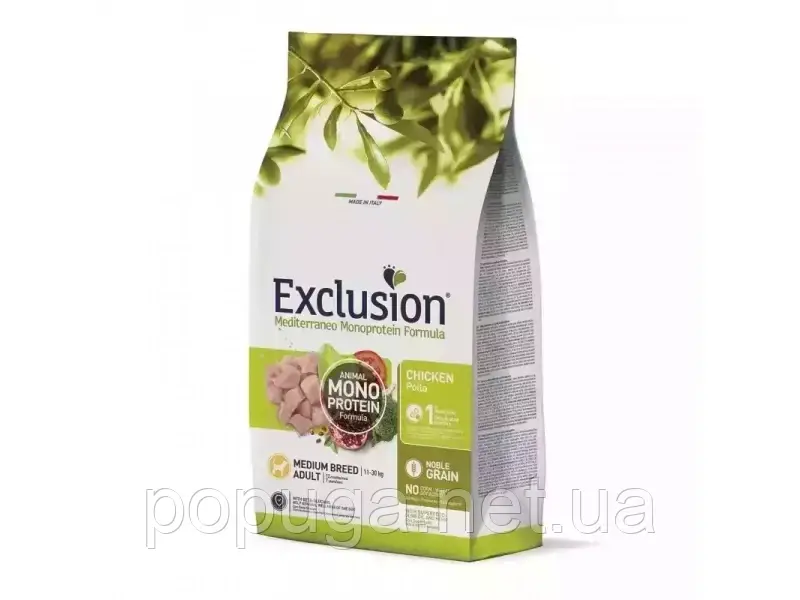 Exclusion (Ексклюжн) Adult Chicken Medium Breed сухий монопротеїновий корм для дорослих собак середніх порід, КУРКА 12кг