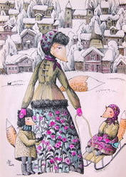 Зимова листівка з лисицями "Прогулянка взимку"