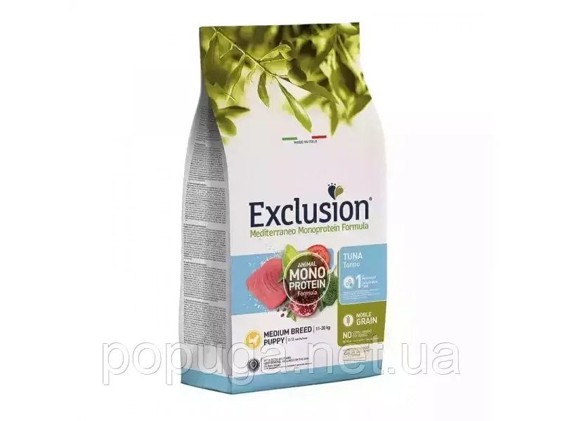 Exclusion (Ексклюжн) Puppy Tuna Medium Breed сухий монопротеїновий корм для цуценят середніх порід, ТУНЕЦЬ 12кг