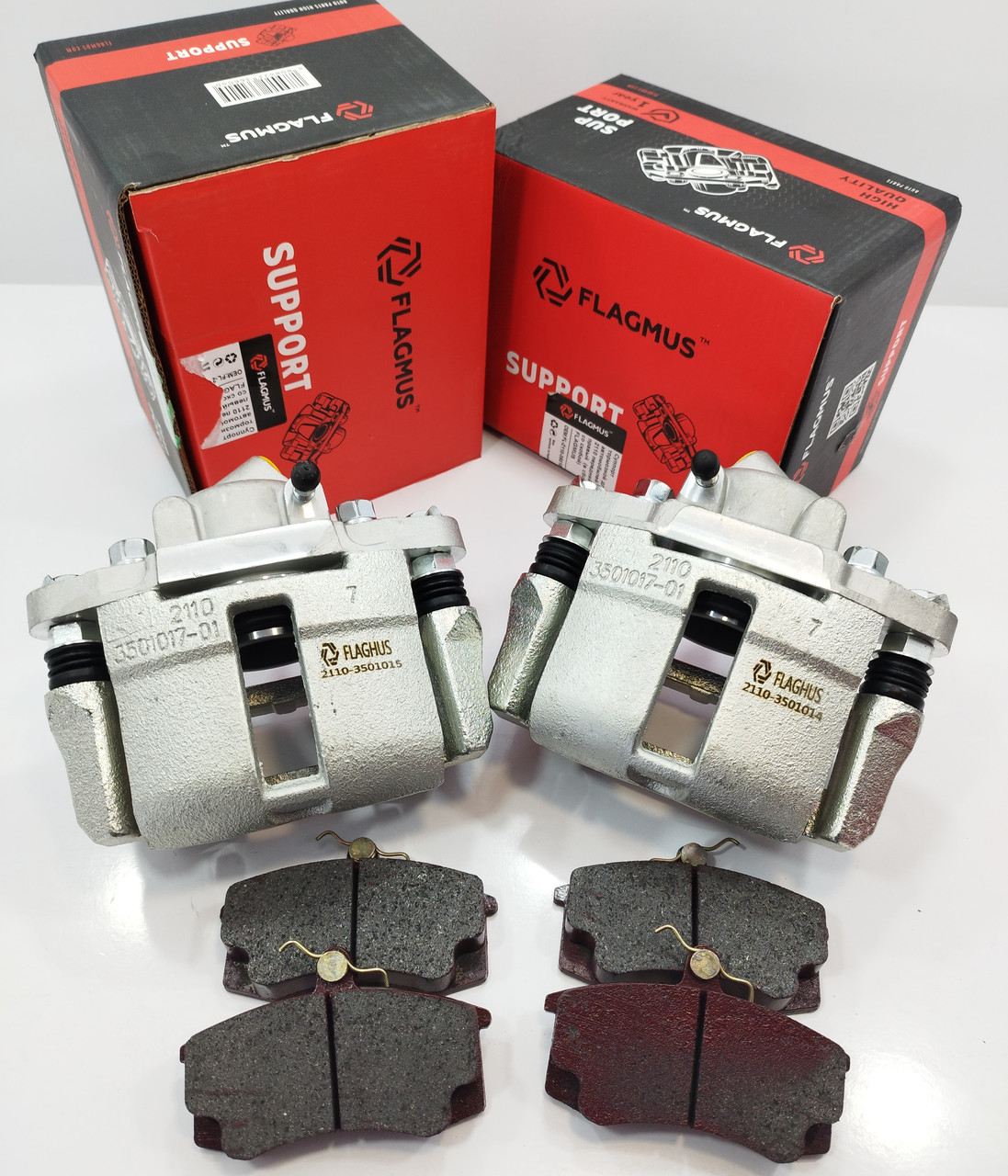 Суппорт передній у складі (к-т лев + оправ +колодки) ВАЗ 2110-12 FLAGMUS Чехія, фото 1