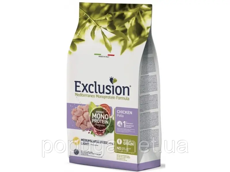 Exclusion (Ексклюжн) Adult Light Chiсken Medium & Large Breed корм для дорослих собак середніх і великих порід, КУРКА 12кг
