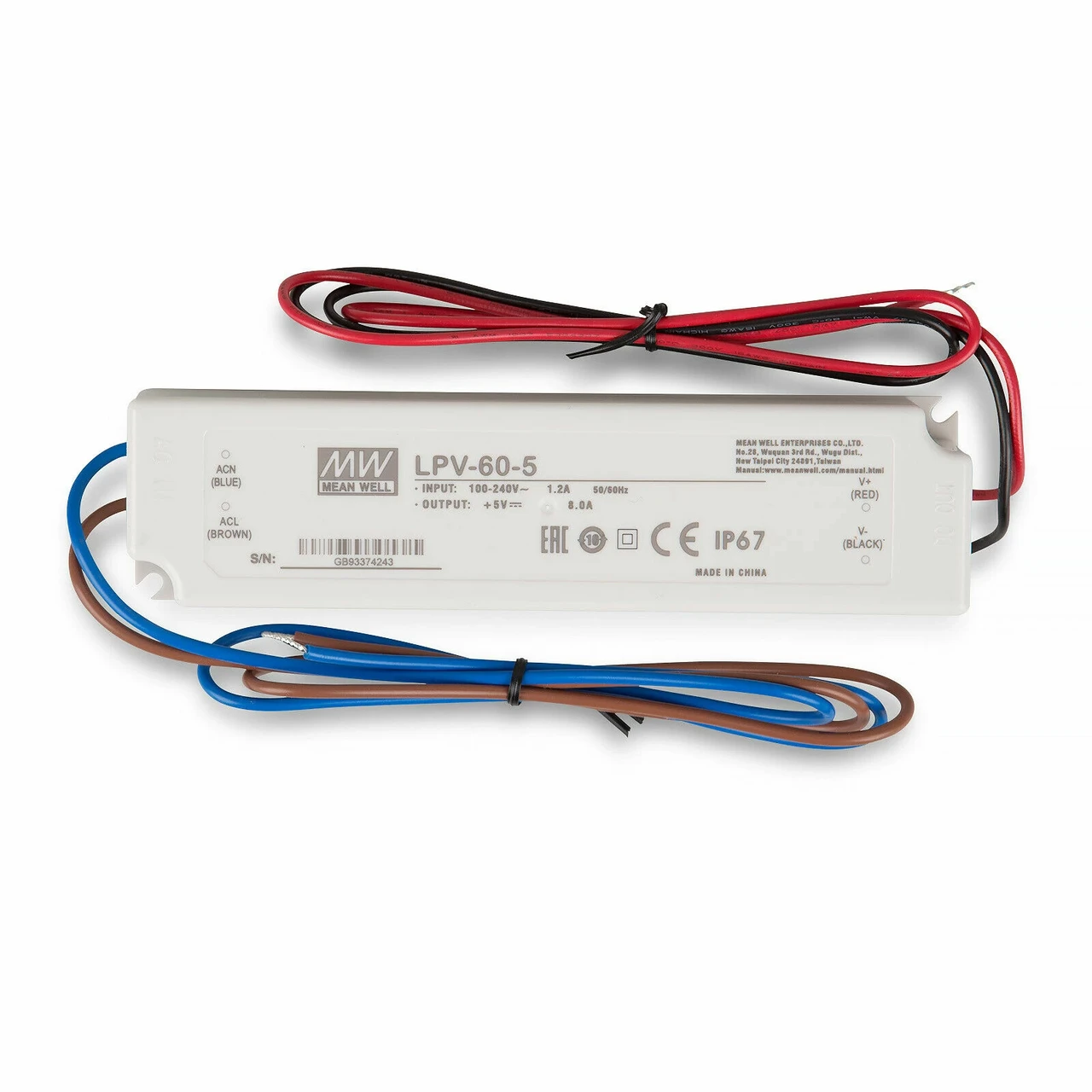 Блок живлення Mean Well 40W 5V 8A IP67 LPV-60-5