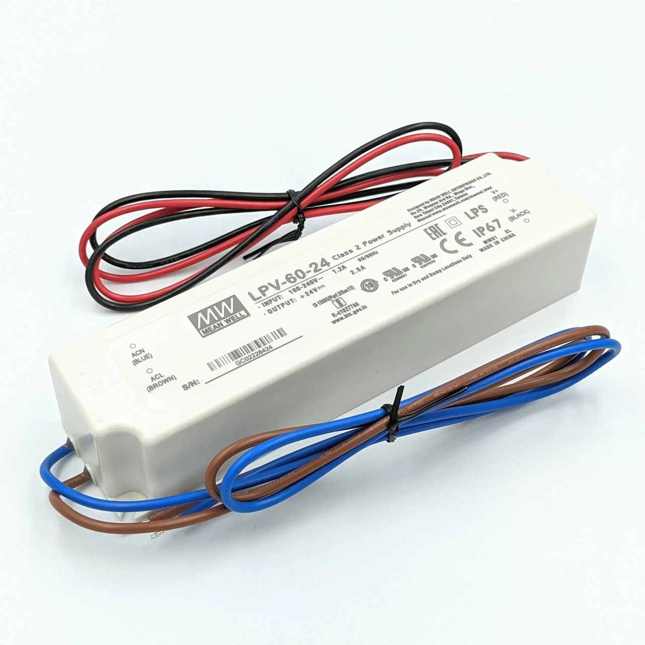 Блок живлення герметичний Mean Well 60W 24V 2.5A IP67 LPV-60-24