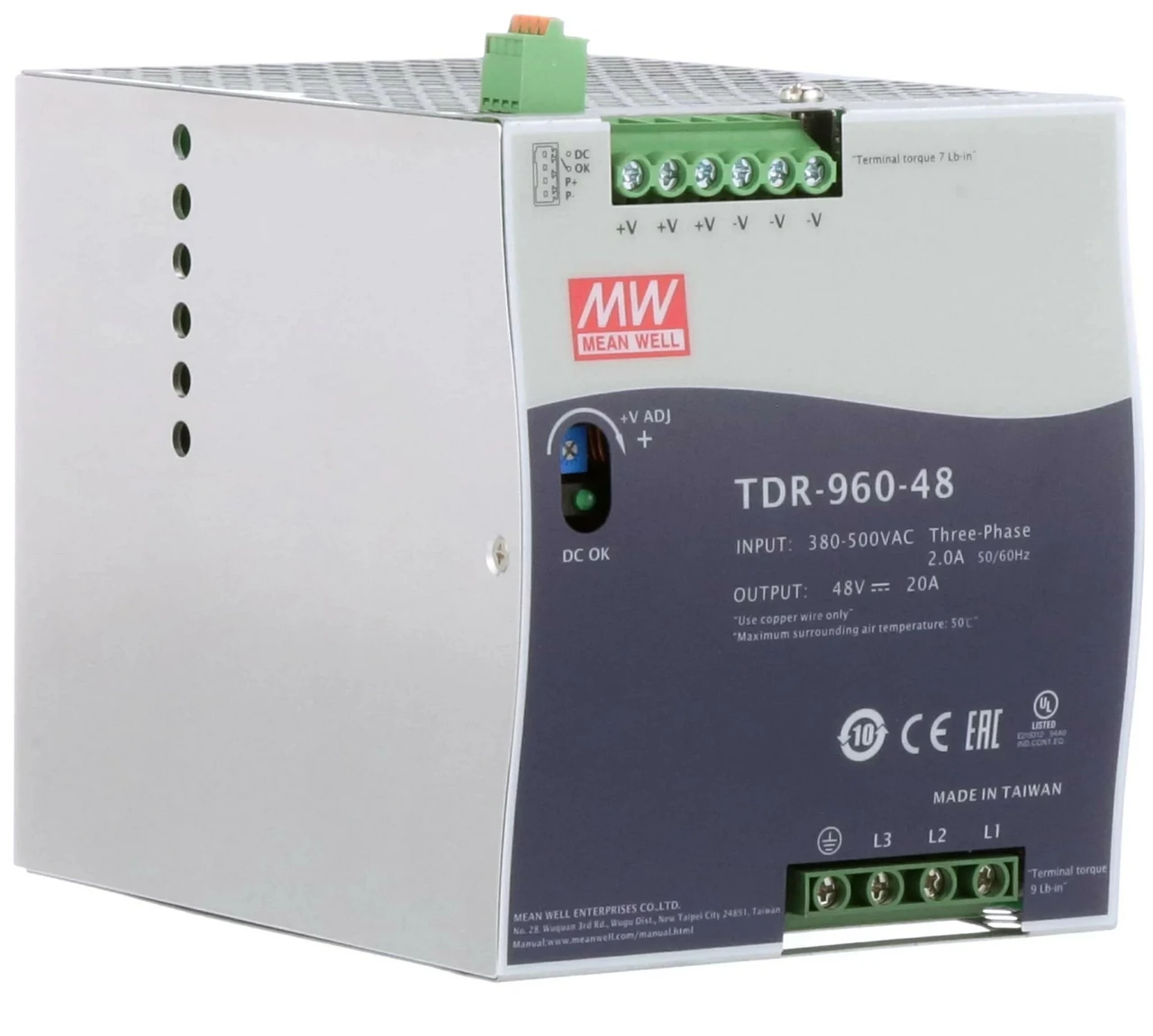 Блок живлення на DIN-рейку Mean Well 960W 20A 48V TDR-960-48