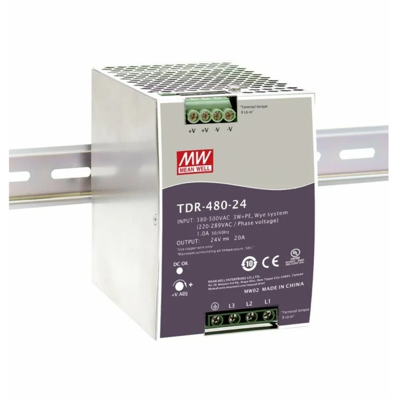 Блок живлення на DIN-рейку Mean Well 480W 20A 24V TDR-480-24