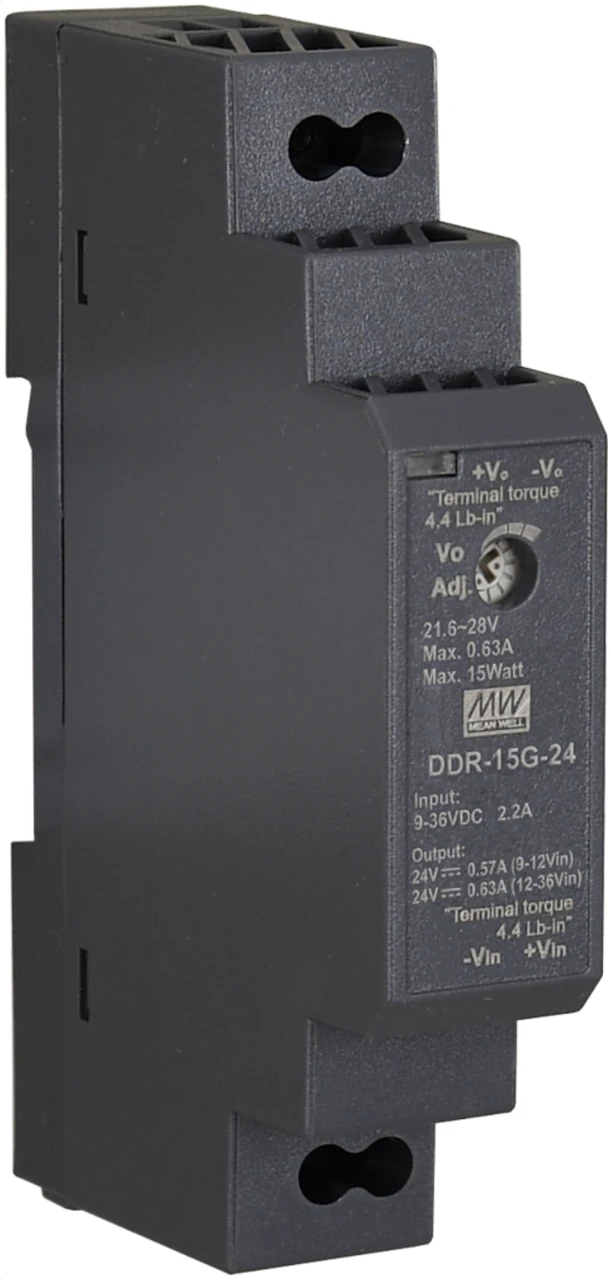 Ізольований DC/DC-перетворювач Mean Well на DIN-рейку 15W 0.63A 24V DDR-15G-24