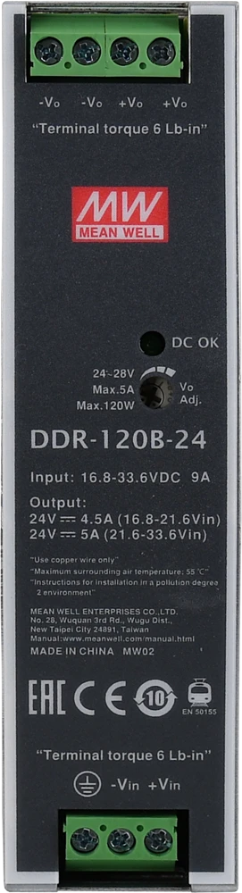 Ізольований DC/DC-перетворювач Mean Well на DIN-рейку 120W 5A 24V DDR-120B-24