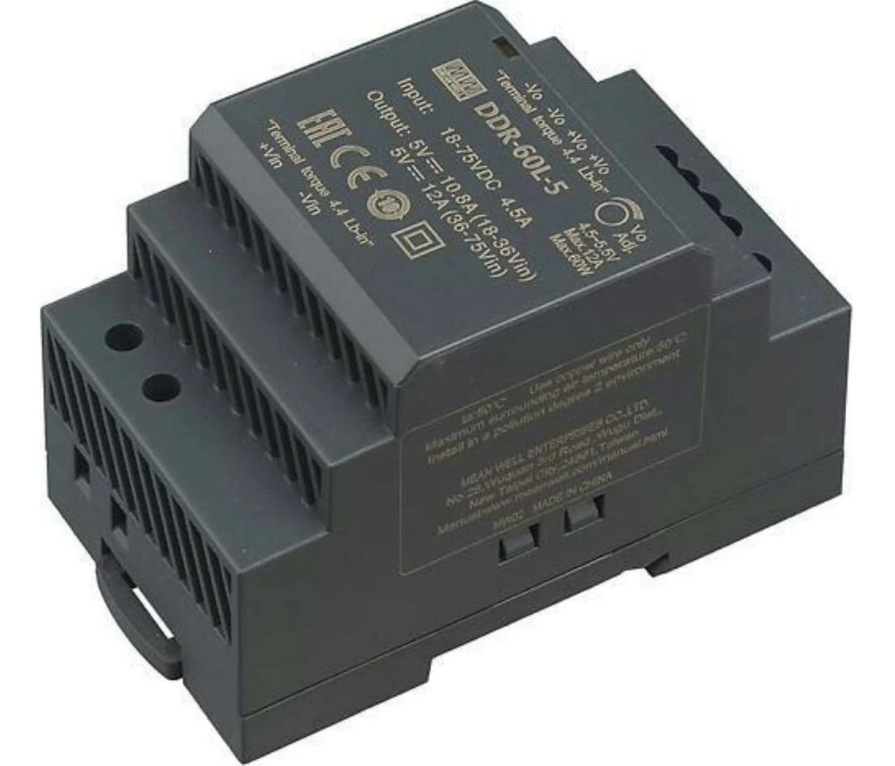 Ізольований DC/DC-перетворювач Mean Well на DIN-рейку 60W 10.8A 5V DDR-60L-5