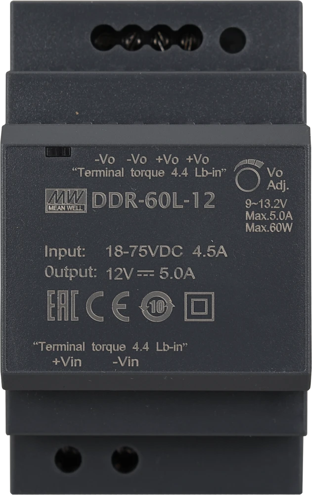 Ізольований DC/DC-перетворювач Mean Well на DIN-рейку 60W 5A 12V DDR-60L-12