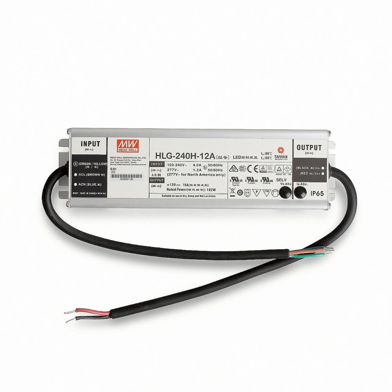 Блок живлення Mean Well 192W 16A 12V IP65/IP67 HLG-240H-12A