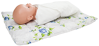 Матрацик у коляску для новонародженого двосторонній з наповнювачем гречане лушпиння та синтепон 57х35 см Блакитні троянди