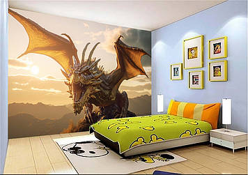Дитячі Фото Шпалери з драконом "Золотий дракон з крилами" - Будь-який розмір! Читаємо опис!