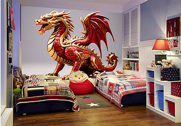 Дитячі Фото Шпалери з драконом "Червоно-золотий дракон" - Будь-який розмір! Читаємо опис!