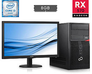 ПК+Монітор Fujitsu MT/ Core i3-6100/ 8 GB RAM/ 250 GB SSD/ Radeon RX 570 4GB + Phil 223V5L 21.5" 1920x1080, фото 1