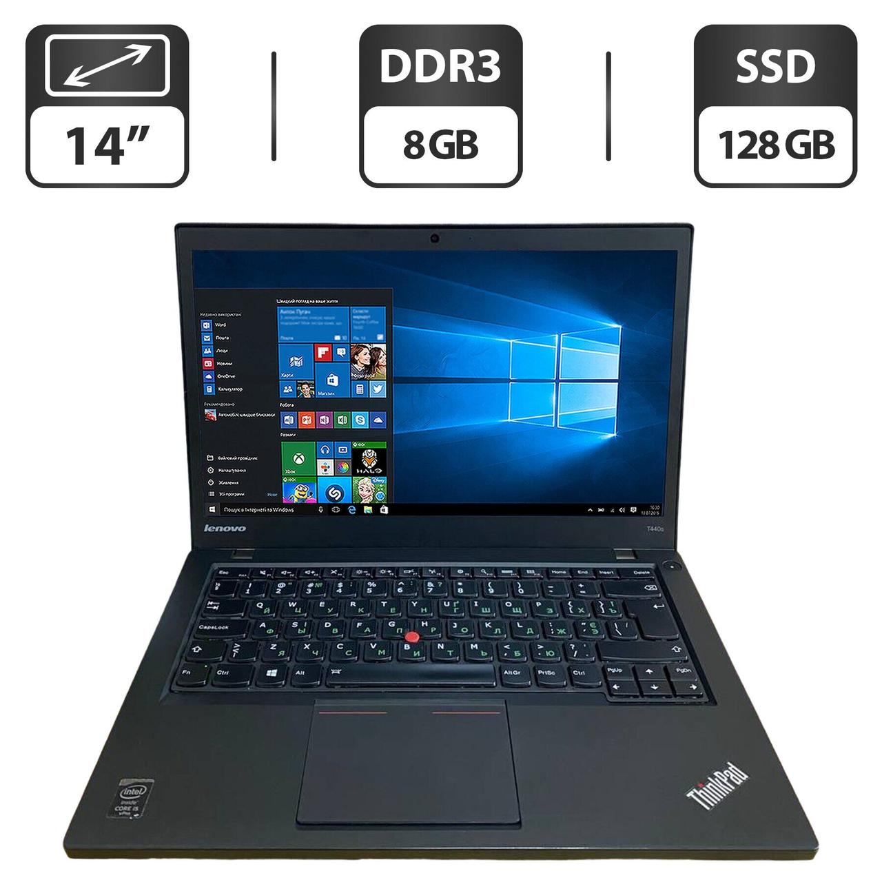 Ноутбук Б-клас Lenovo ThinkPad T440s/ 14" (1600x900)/ Core i5-4300U/ 8 GB RAM/ 128 GB SSD/ HD 4400