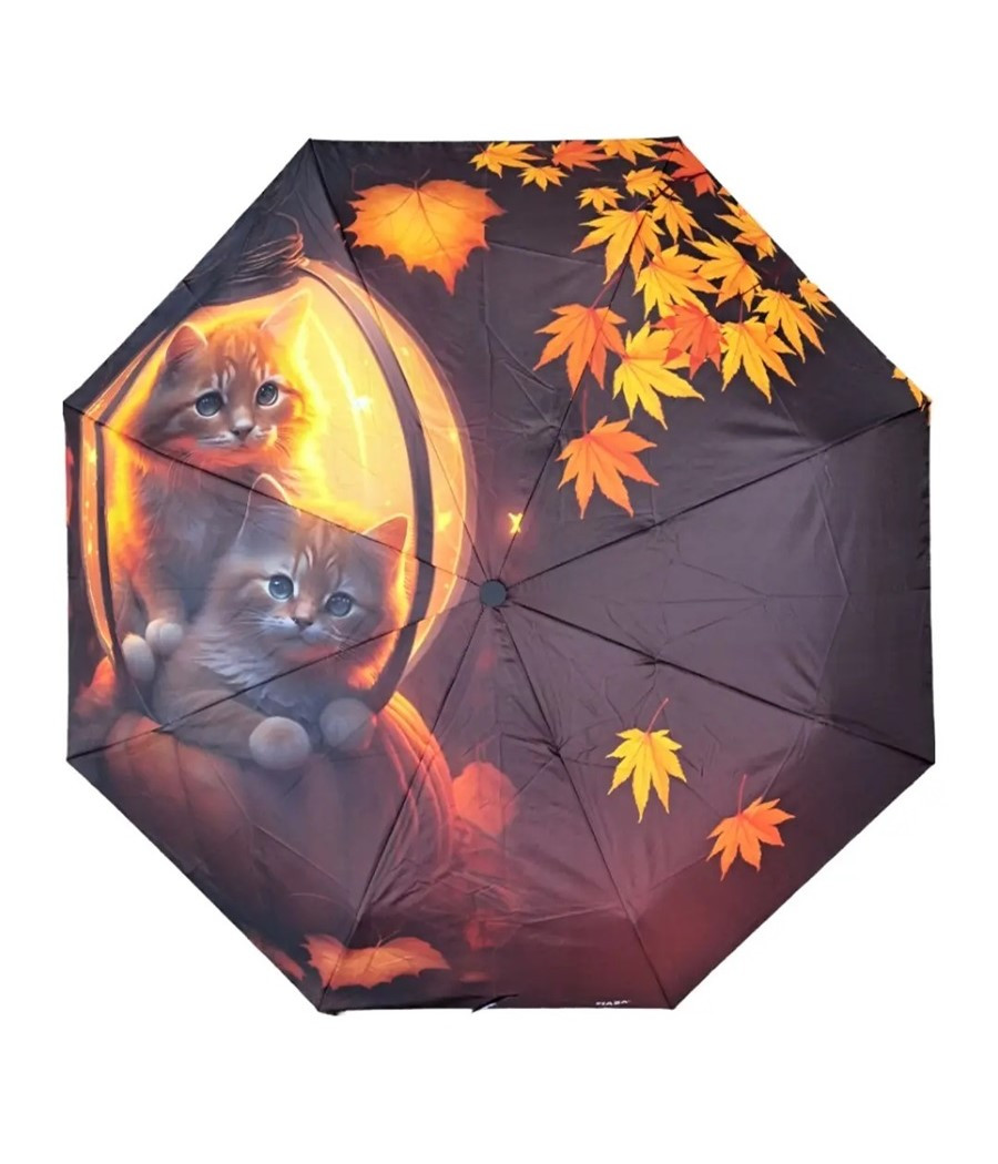 Парасолька автомат Fiaba F25-028 Котики жіноча на 8 спиць з котами Темно-коричнева, фото 1