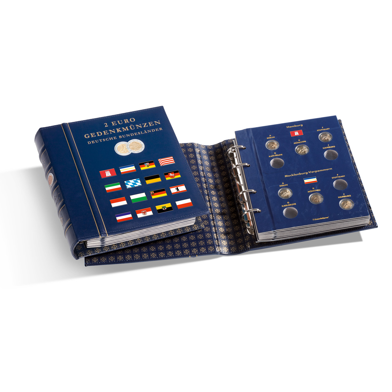 Альбом Leuchtturm, VISTA для пам'ятних монет 2 євро серії "Німецькі федеральні землі" з футляром, синій