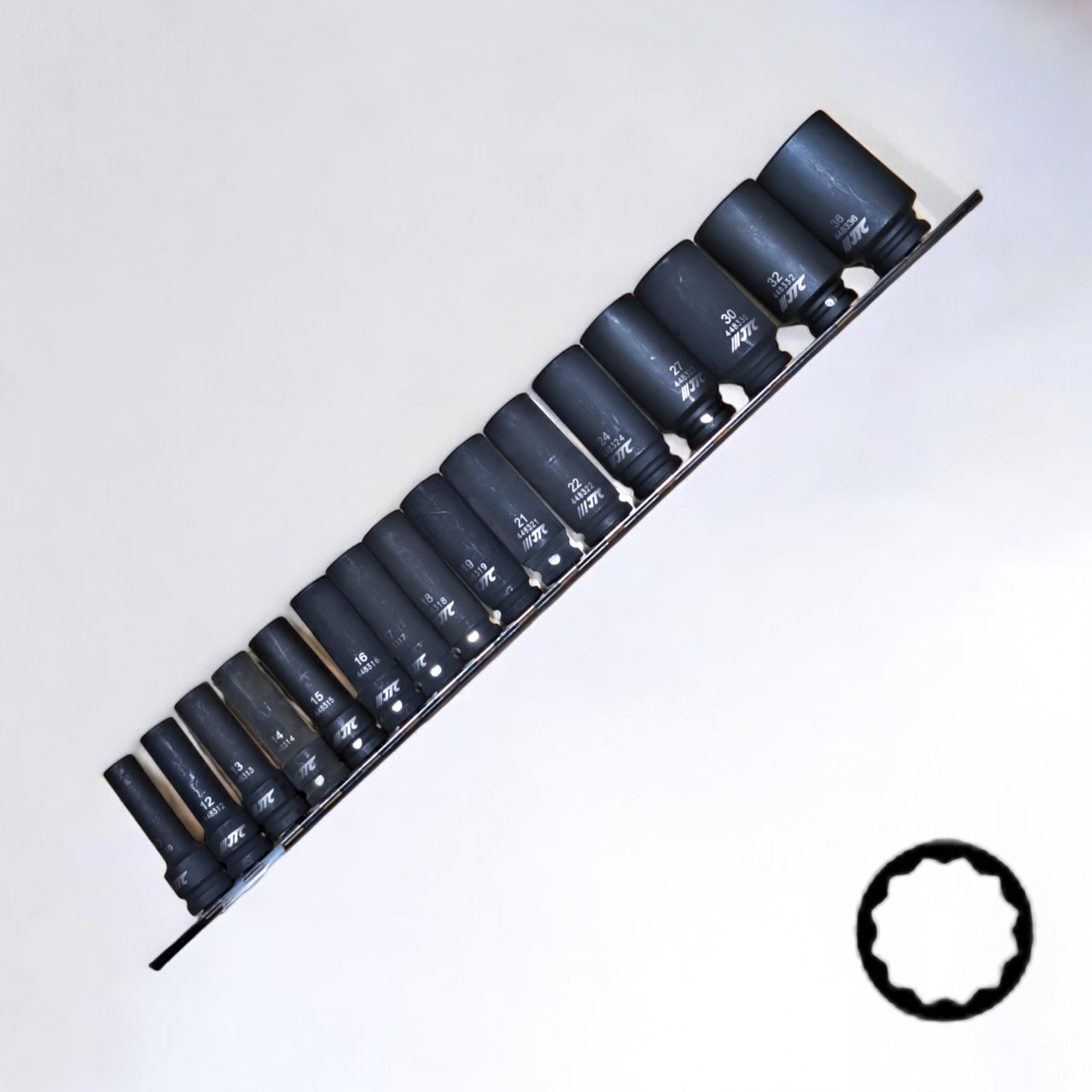 Набір головок ударних довгих 1/2" 12гр.10-36мм (на планке) JTC