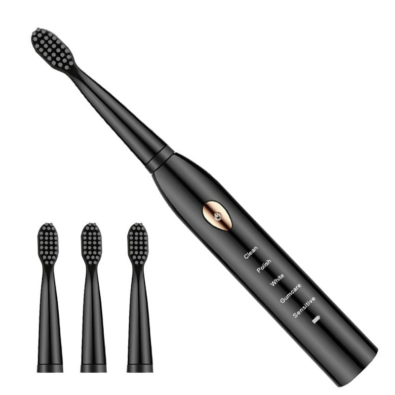 Електрична ультразвукова зубна щітка 4 змінні насадки на акумуляторі X.Q.M.Q B-1 чорна (GS-115143), фото 1